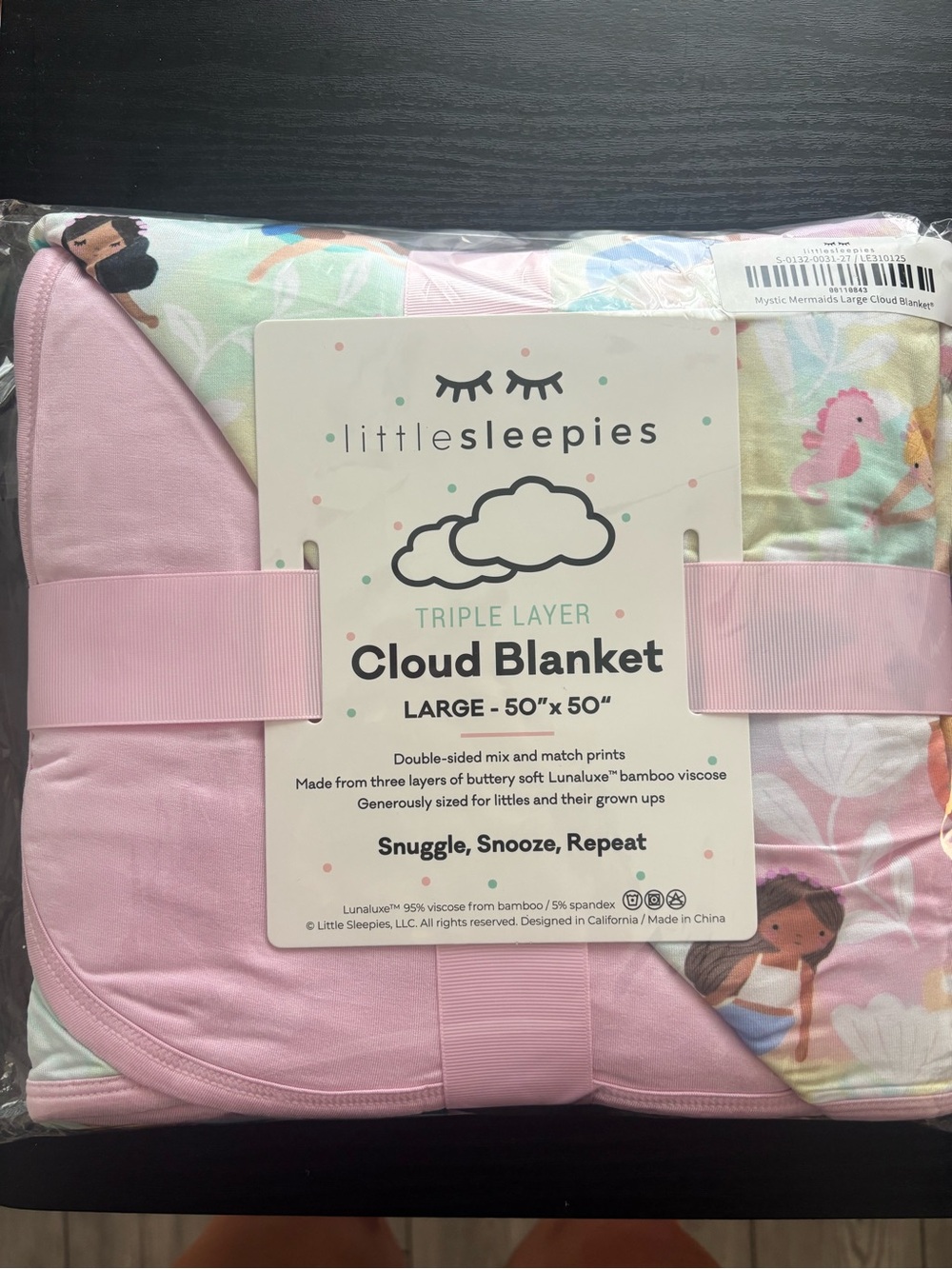 Little Sleepies Pink mystic Mermaid Print Triple Layer Cloud Blanket